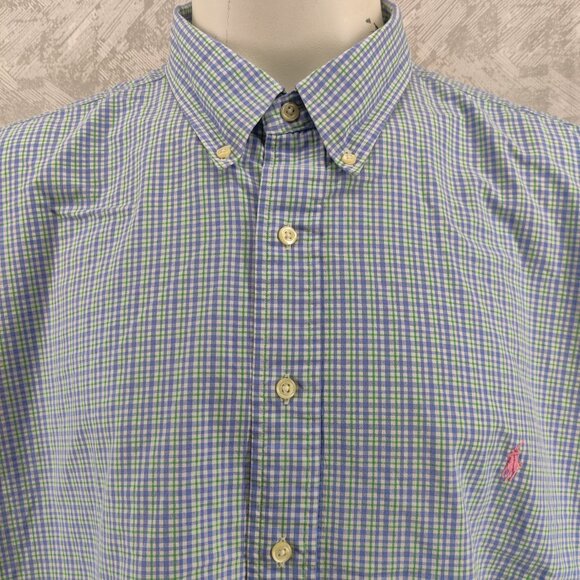Ralph Lauren Shirt Mens 3XB Green Blue Check Classic Fit Short Sleeve Button - Picture 3 of 10